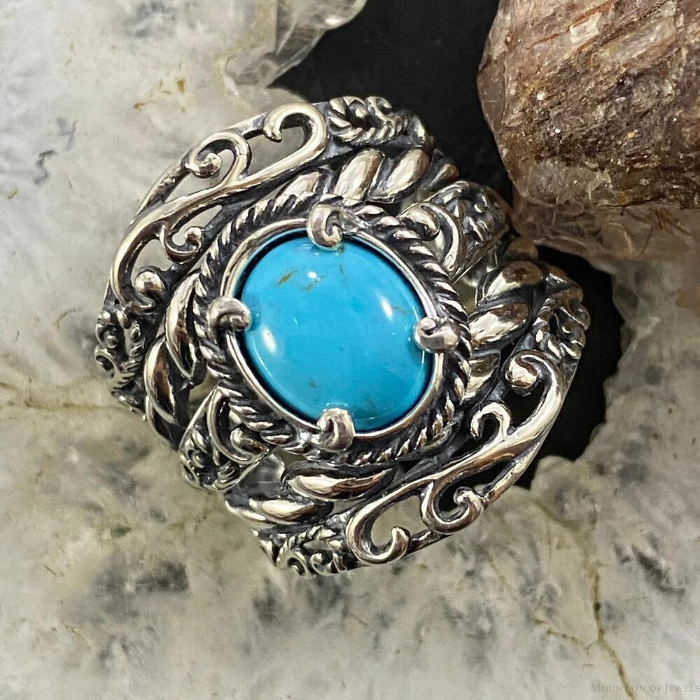Carolyn Pollack Sterling Silver Oval Turquoise Decorated Shield Ring Size10.25